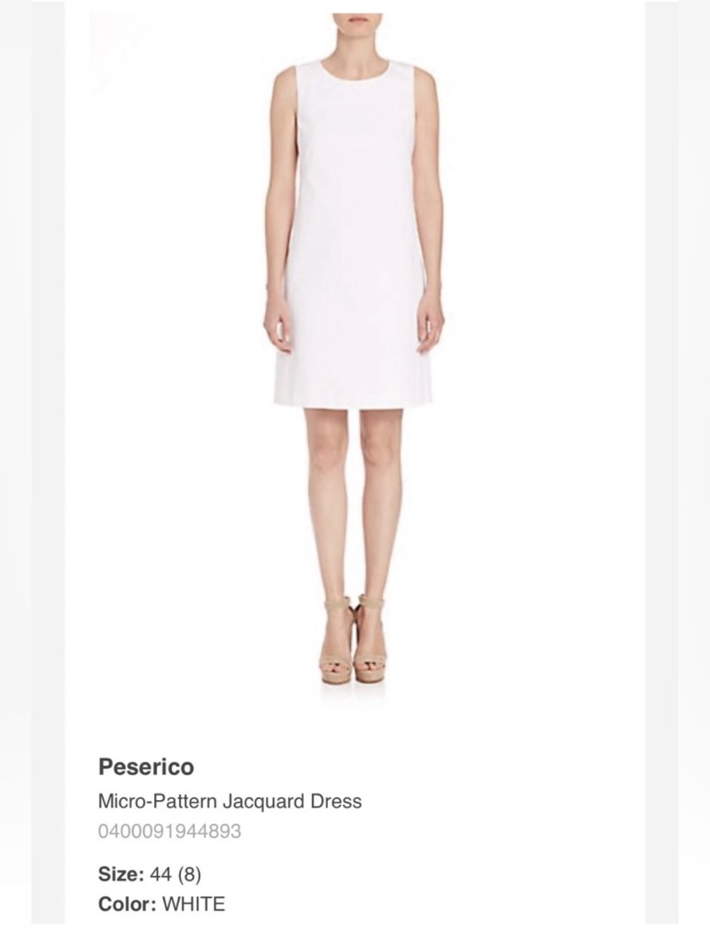 Peserico Cotton White Textured Sleeveless Midi Dress, IT 44, NWT